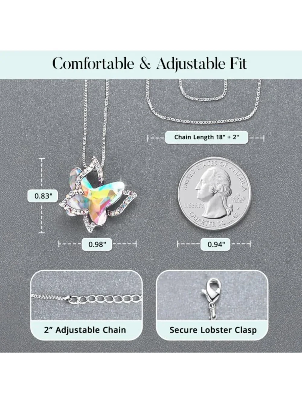 Elegant Butterfly Birthstone Necklace, Silver Tone Pendant Jewelry for Women